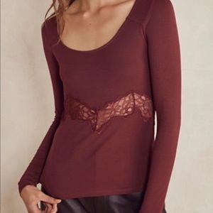 Free People Burgundy Lace Top